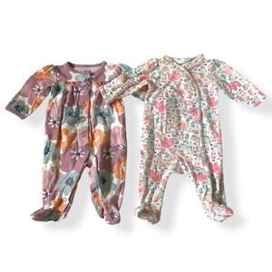 2 Pack Carter's pink purple baby girl snap up footie pajama sleepers 3M 3 Months